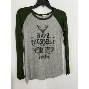 COLOR BEAR LONG SLEEVE WOMEN GRAPHIC TEE MERRY LITTLE CHRISTMAS SIZE M